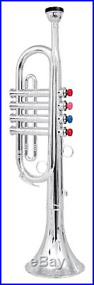 Click n Play Metallic Silver Kids Trumpet Horn Wind Instrument with 4 Colored