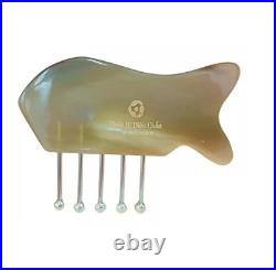 Comb-Shaped Massage Tool with Silver Massage Heads Horn Body, Vietnam Handcraft