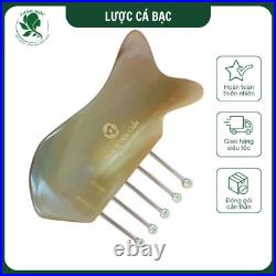 Comb-Shaped Massage Tool with Silver Massage Heads Horn Body, Vietnam Handcraft