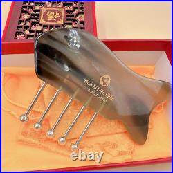 Comb-Shaped Massage Tool with Silver Massage Heads Horn Body, Vietnam Handcraft