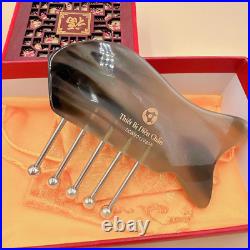 Comb-Shaped Massage Tool with Silver Massage Heads Horn Body, Vietnam Handcraft