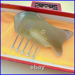 Comb-Shaped Massage Tool with Silver Massage Heads Horn Body, Vietnam Handcraft