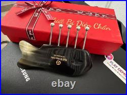 Comb-Shaped Massage Tool with Silver Massage Heads Horn Body, Vietnam Handcraft