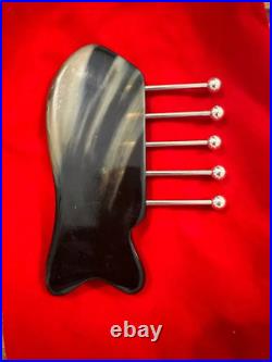 Comb-Shaped Massage Tool with Silver Massage Heads Horn Body, Vietnam Handcraft