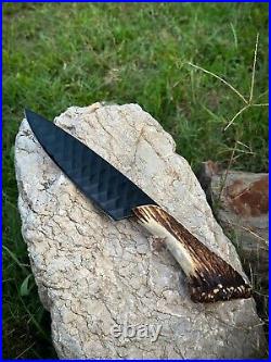 Crown Knife Stag Horn Knife with Leather Sheath, Hunting knife, Medieval Knife