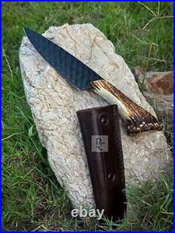 Crown Knife Stag Horn Knife with Leather Sheath, Medieval Knife, Hunting Knife