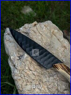 Crown Knife Stag Horn Knife with Leather Sheath, Medieval Knife, Hunting Knife