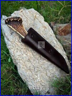 Crown Knife Stag Horn Knife with Leather Sheath, Medieval Knife, Hunting Knife