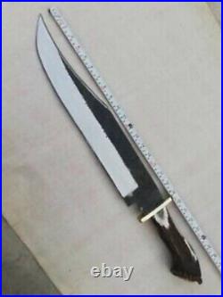 Custom Carbon Steel 21 Inch Long Rambo Bowie Knife With Stag Horn Handle