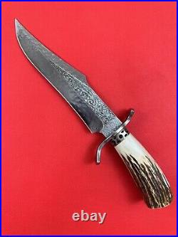 Custom Damascus Hunting Fixed Blade Knife Survival Camping Stag Horn Handle