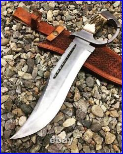 Custom Hand Forged 16 Hunting Camping Bowie Knife With Stag Horn Handle