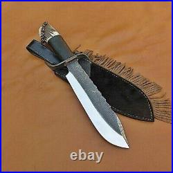 Custom Hand Forged Carbon Steel 15 Hunting Bowie Knife With Stag Horn Handle