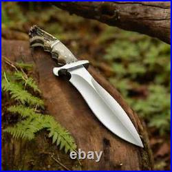 Custom Hand Forged D2 Steel Hunting Bowie Knife Full Tang Stag/Ram Horn Handle