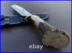 Custom Hand Made D2 Steel Antler Deer Horn Crown Handle Hunting Knife With Case