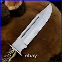 Custom Hand Made D2 Steel Beautiful 17In Bowie Outdoor Knife With leather sheath