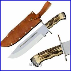 Custom Hand Made D2 Steel Beautiful 17In Bowie Outdoor Knife With leather sheath