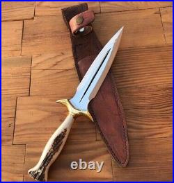 Custom Hand Made D2 Steel Hunting Dagger Bowie Knife With Stag Horn Handle & Le