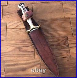 Custom Hand Made D2 Steel Hunting Dagger Bowie Knife With Stag Horn Handle & Le