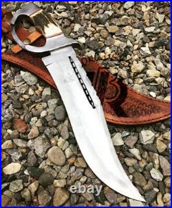 Custom Hand Made D2 TOOL STEEL HUNTING BOWIE KNIFE WITH STAG HORN HANDLE