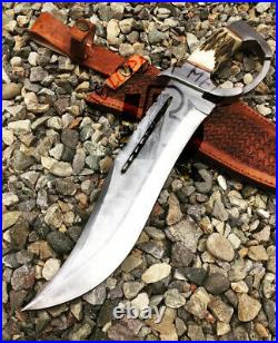 Custom Hand Made D2 TOOL STEEL HUNTING BOWIE KNIFE WITH STAG HORN HANDLE