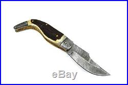 Custom Hand Made Damascus Steel Folding Blade Pocket Knife with Stag Horn FOPS1