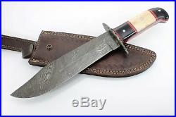 Custom Hand Made Full Tang Damascus Steel Bowie Knife with Bull Horn Handle