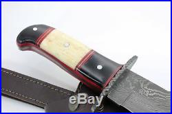 Custom Hand Made Full Tang Damascus Steel Bowie Knife with Bull Horn Handle