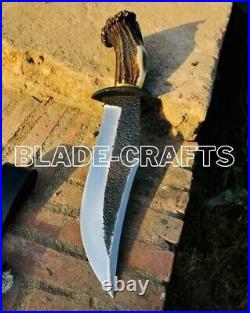 Custom HandMade D2 Steel Hunting 15in Bowie Knife Deer Horn Handle With Sheath