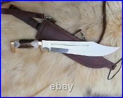 Custom HandMade D2 Steel Hunting 18in Bowie Knife Deer Horn Handle With Sheath