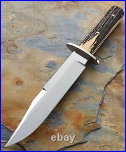 Custom Handmad D2 Steel Hunting Bowie Knife with Stag Horn Handle&Sheath