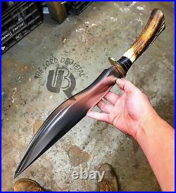 Custom Handmade 1095 Carbon Steel Hunting Kukri Style Bowie Knife With Stag