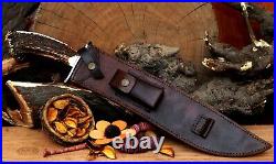 Custom Handmade 5160 Spring Steel Bowie Knife 21 Stag Horn with Leather Sheath