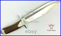 Custom Handmade Beautiful Bowie knife with Stag Crown Horn/ Hunting Knife