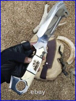 Custom Handmade Carbon Steel Blade Stag Horn Machete KnifeHunting Knife Camping