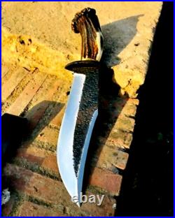 Custom Handmade Carbon Steel Hunting Bowie Knife With Stag/antler Handle