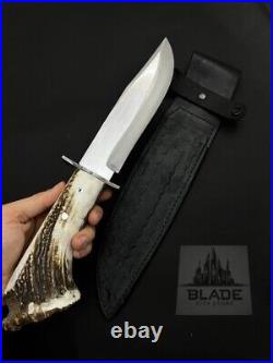 Custom Handmade Carbon Steel Unique Deer Stag Antler Horn Handle Bowie Knife