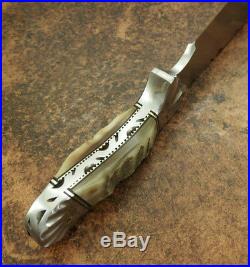 Custom Handmade D-2 Tool Steel Ram Horn Chef Kitchen Knife With Leather Sheath