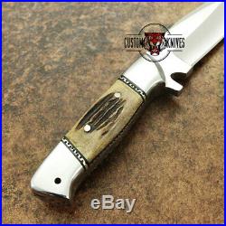 Custom Handmade D-2 Tool Steel Stag Horn 9 Skinning/hunting Knife With Sheath
