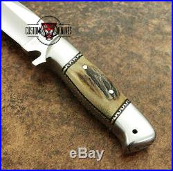 Custom Handmade D-2 Tool Steel Stag Horn 9 Skinning/hunting Knife With Sheath