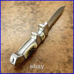 Custom Handmade D-2 Tool Steel Stag Horn Loveless Style Chute Knife With Pouch