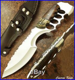 Custom Handmade D-2 Tool Steel Stag Horn & Rose Wood Tracker Knife With Sheath