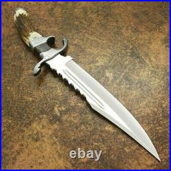 Custom Handmade D2 Stee Hunting Bowie knife with Beautiful Stag Antler Horn