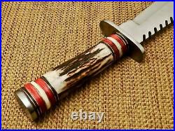Custom Handmade D2 Steel Amazing Long Bowie Knife with Natural Stag Horn Handle