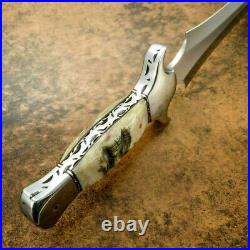 Custom Handmade D2 Steel Beautiful Hunting Dagger Knife with Ram Horn Handle