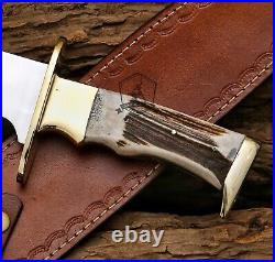 Custom Handmade D2 Steel Blade Hunting Bowie Knife With Stag Horn Handle