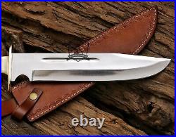 Custom Handmade D2 Steel Blade Hunting Bowie Knife With Stag Horn Handle