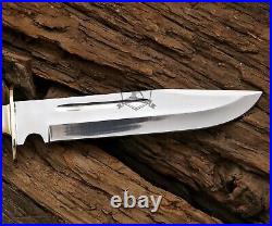 Custom Handmade D2 Steel Blade Hunting Bowie Knife With Stag Horn Handle