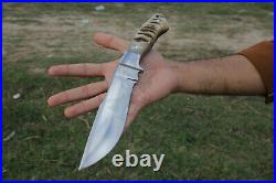 Custom Handmade D2 Steel Blade Hunting Knife with Sheep Horn Handle By Ma-n-Pa