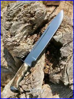 Custom Handmade D2 Steel Blade Knife With Stag Horn & Leather Sheath