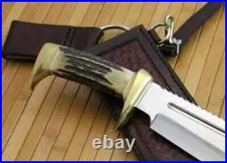 Custom Handmade D2 Steel Blade Stag Horn Bowie KnifeHunting Knife Camping Knife